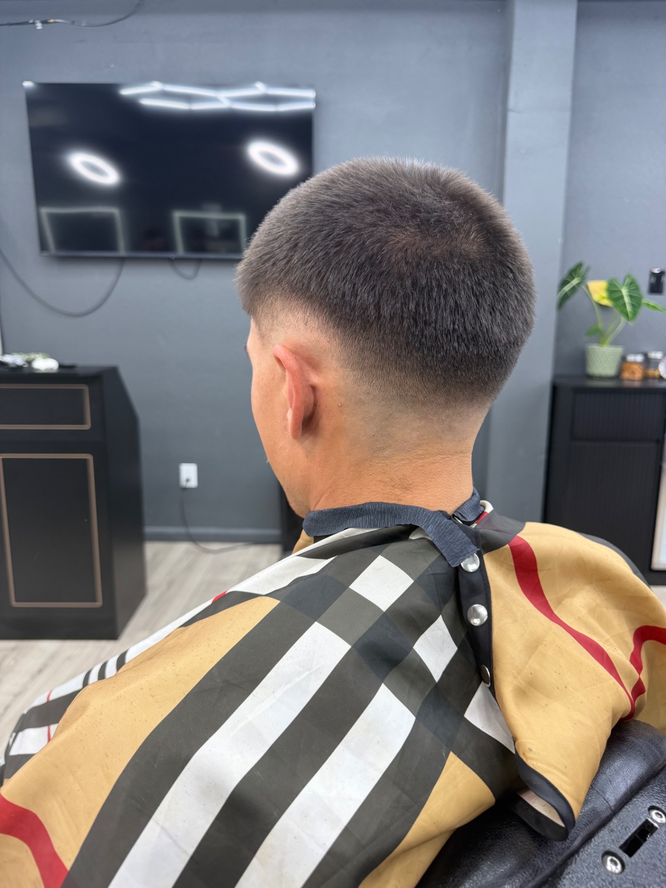 Short military style fade from the back